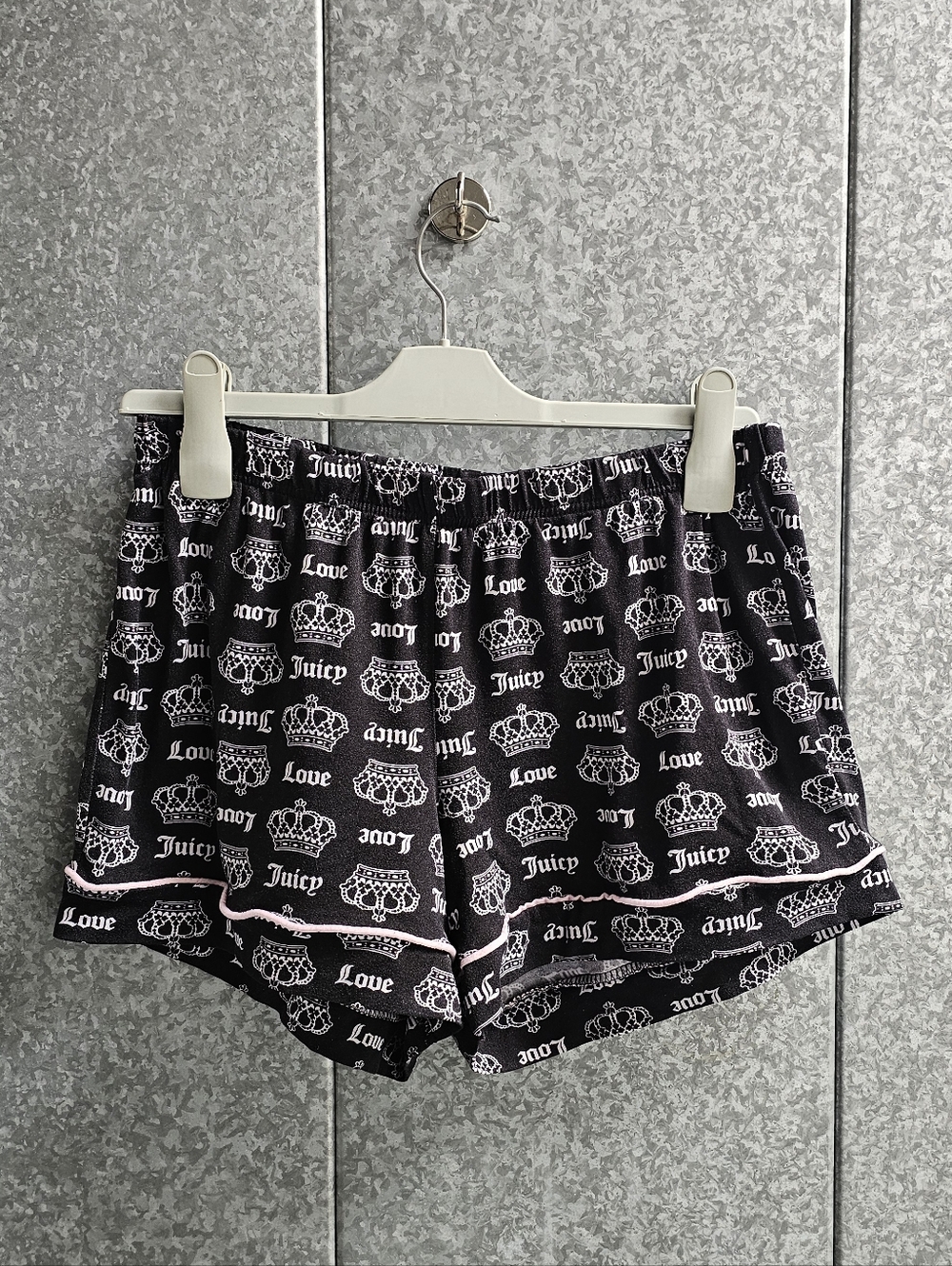 Juicy Couture Black Logo Crown Print Lounge Shorts with Pink Trim